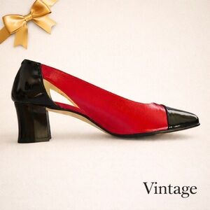 Vintage Caressa Leather Pumps Red and Black Size 7.5